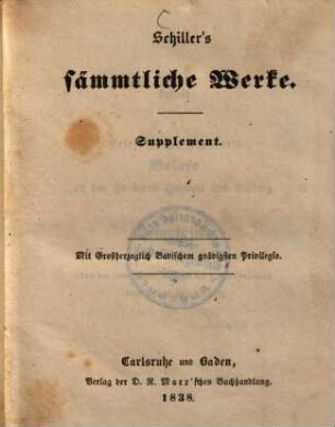 F. v. Schillers sämmtliche Werke. Supplement, Briefe an den Freiherrn Heribert von Dalberg