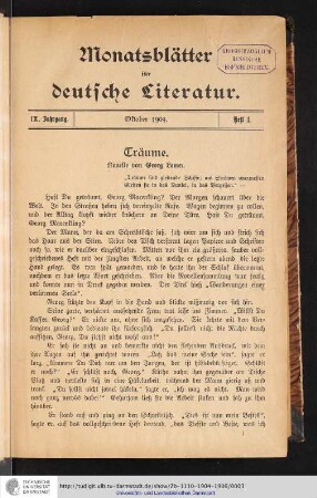 Heft 1. - Oktober 1904.