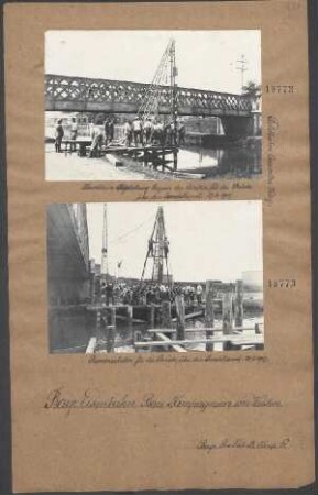 Rammarbeiten für die Brücke über den Senséekanal. (Feldbahn Coucelles-Vitry)