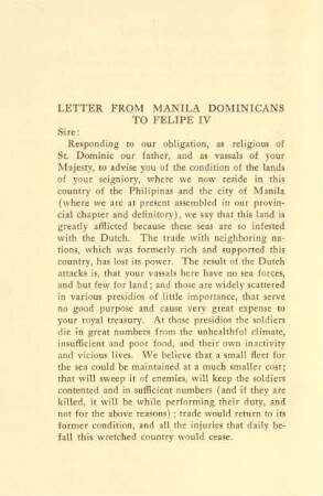 Letter from Manila Dominicans to Felipe IV