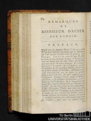 Remarques de Monsieur Dacier sur Longin.