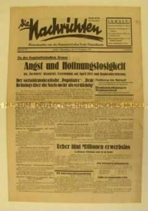Kommunistische Tageszeitung "Die Nachrichten" u.a. zur Arbeitslosigkeit