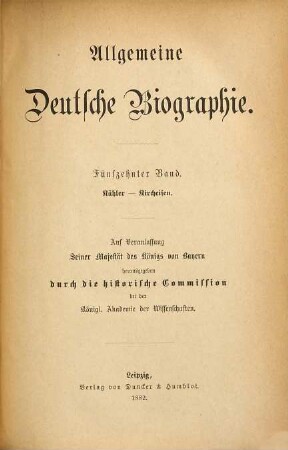 Allgemeine Deutsche Biographie, 15. Kähler - Kircheisen