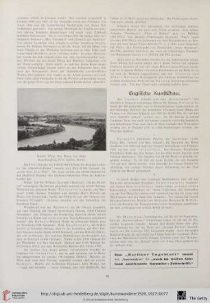 Englische Kunstschau / Heimatsmuseum und Heimatpflege / Aus dem nordischen Kunstleben / 65. Geburtstag Lesser Urys / Kunstauktionen / Ausländische Kunstauktionen / Schweizerische Kunstchronik / Kunstausstellungen / Aus der Museumswelt