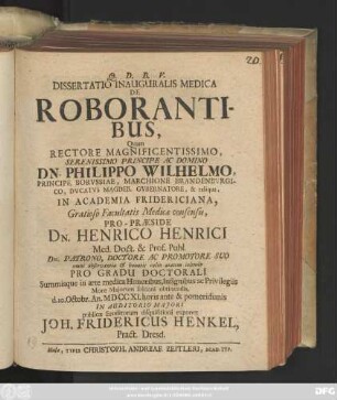 Dissertatio Inauguralis Medica De Roborantibus
