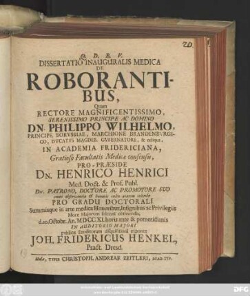 Dissertatio Inauguralis Medica De Roborantibus
