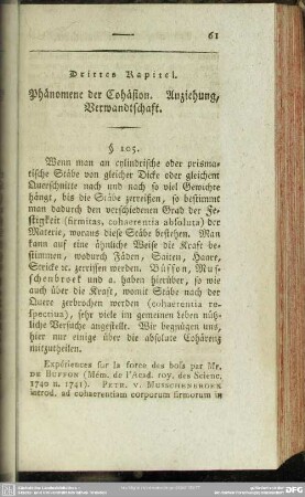 Drittes Kapitel. Phänomene der Cohäsion. Anziehung, Verwandtschaft
