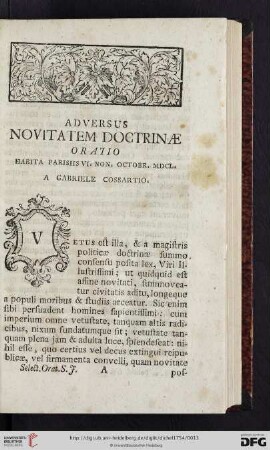 Adversus Novitatem Doctrinae. Oratio