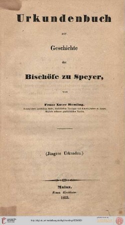 Band 2: Urkundenbuch zur Geschichte der Bischöfe zu Speyer: Jüngere Urkunden