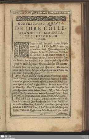 Consultatio Quinta: De Jure Collectandi: Et Immunitate Clericorum restircta