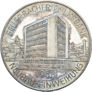 Medaille auf die Einweihung des Bankgebäudes der Volksbank Feuerbach 1958
