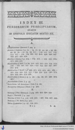 Index III. Personarum Praecipuarum, quarum in epistolis speciatim mentio fit.