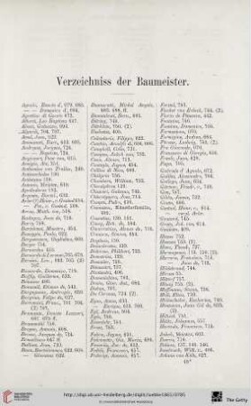 Verzeichniss der Baumeister
