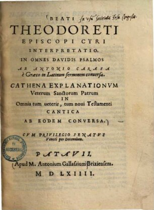 Beati Theodoreti episcopi Cyri interpretatio, In omnes Davidis psalmos
