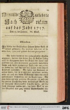 Den 25. des Jänners VII. Stück