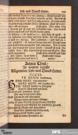 Achter Theil. In welchem verfasset allgemeine Lob- und Danck-Lieder.