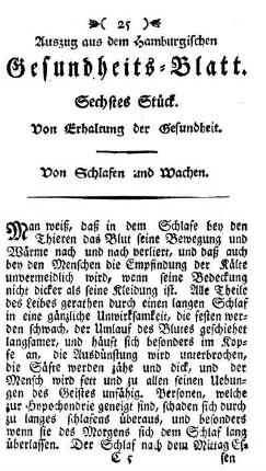 Von Erhaltung der Gesundheit.
