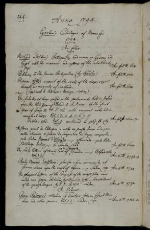 Egerton´s Catalogue of Books for 1794.