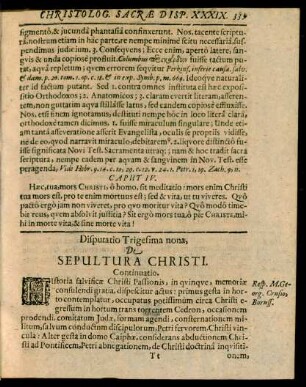 Disputatio Trigesima nona, De Sepultura Christi.