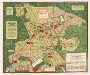 Übersichtsplan Hermsdorf, Berlin: Grund- und Lageplan auf einer Werbekarte der Gartenstadt und Waldkolonie Hermsdorf-West 1:8000