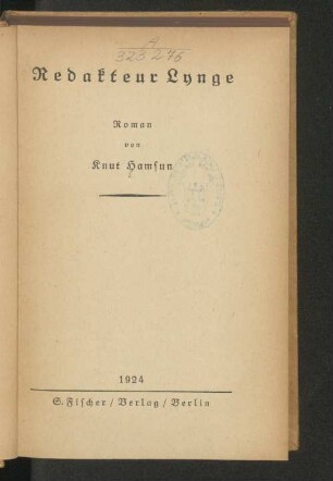 Redakteur Lynge : Roman