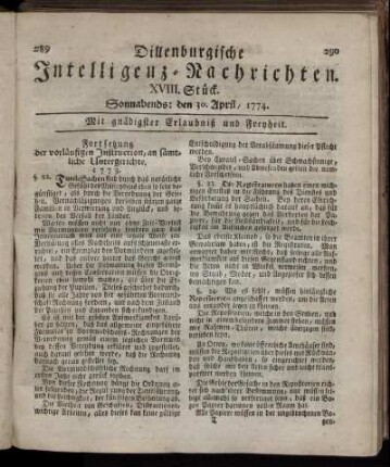 Sonnabends: den 30. April 1774.