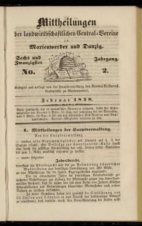 Sechs und Zwanzigster Jahrgang. No. 2. Februar 1858.