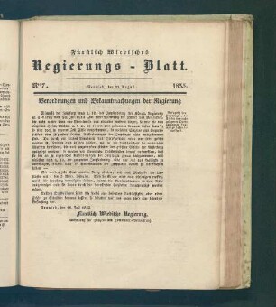 Regierungs-Blatt der Fürstlich-Wiedischen Regierung in Neuwied