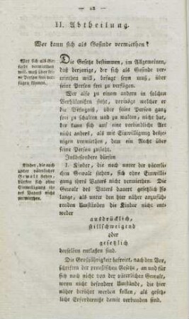 II. Abtheilung. Wer kann sich als Gesinde vermiethen?