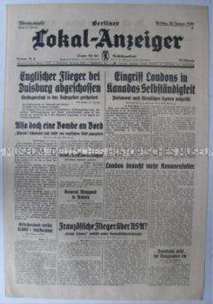 Tageszeitung "Berliner Lokal-Anzeiger" u.a. über die Auflösung des kanadischen Parlaments und die Einmischung Englands in die Neuwahlen