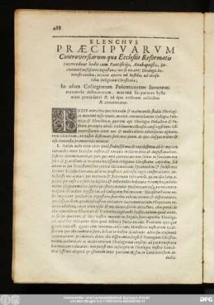 Elenchus Praecipuarum Controversiarum quae Ecclesiis Reformatis intercedunt hodie cum Pontificiis, Anabaptistis, Socinianis Confeßionis Augustanae (uti se vocant) Theologis, Remonstrantibus, necnon apertis vel hostibus vel irrisoribus Religinis Christianae; In usum Collegiorum Polemicorum Iuventuti exercendae destinatorum, maximâ sui parte ex Systemate praecedenti & ad eius ordinem collectus & concinnatus.