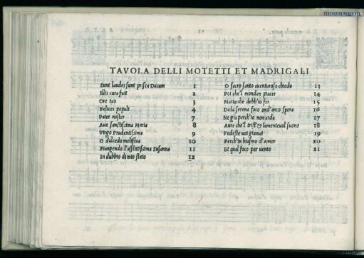 Tavola delli motetti et madrigali