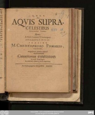 De Aquis Supracelestibus Exercitatio Physica