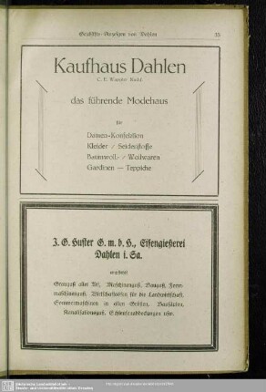 Anzeigen : Geschäfts-Anzeigen von Dahlen und Wermsdorf