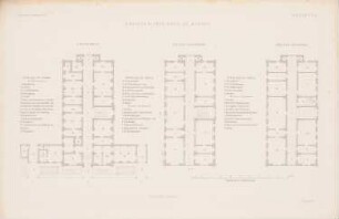 Kreisgericht, Minden: Grundriss EG, 1.OG, 2.OG (aus: Atlas zur Zeitschrift für Bauwesen, hrsg. v. G. Erbkam, Jg. 5, 1855)
