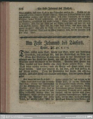 Am Feste Johannis des Täufers. Epistel, Jes. 40. v. 1-5