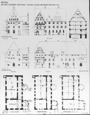 Bützow, Bischöfliche Burg, Haupthaus, Aufriss und Grundriss