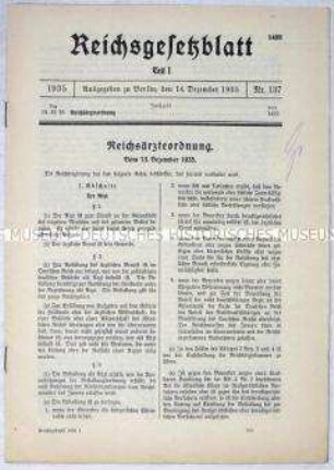 Reichsgesetzblatt zur Reichsärzteordnung