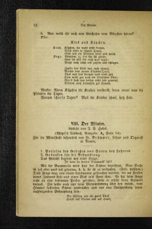 ¬Der¬ Winter : Gedicht ; (Wetzel's Lesebuch, Ausgabe. A, Seite 14) ; für die Mittelstufe behandelt