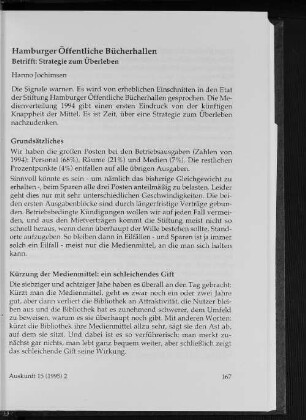 Hamburger Öffentliche Bücherhallen : Betrifft: Strategie zum Überleben