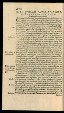 In Epistolam Pauli Ad Romanos Argumentum ...