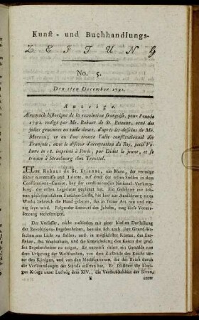 No. 5. Den 2ten December 1791.