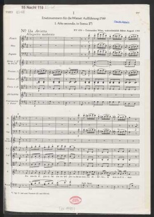 Ersatznummern für die Wiener Aufführung 1789 : 1. Atto secondo, in Scena II : No. 13 Arietta : KV 579