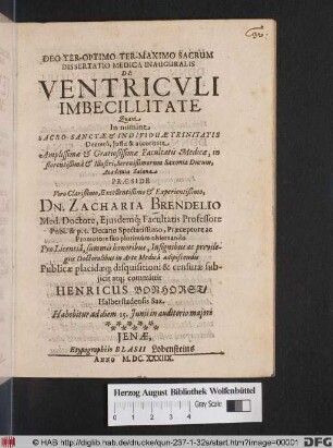 Dissertatio Medica Inauguralis De Ventriculi Imbecillitate