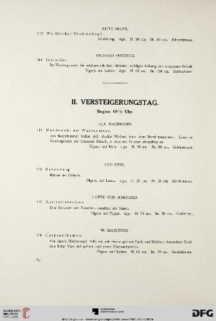 II. Versteigerungstag. Beginn 10½ Uhr (Nr. 115-232)