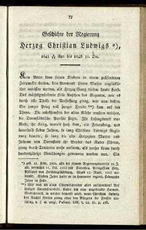 Geschichte der Regierung Herzog Christian Ludwigs (1641-1648)