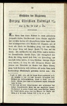 Geschichte der Regierung Herzog Christian Ludwigs (1641-1648)
