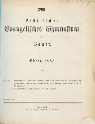 Städtisches Evangelisches Gymnasium zu Jauer : Ostern .... 1882/83