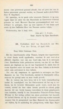 121. Particulieren brief van Daendels aan Min. Van der Heim, 19 April 1810