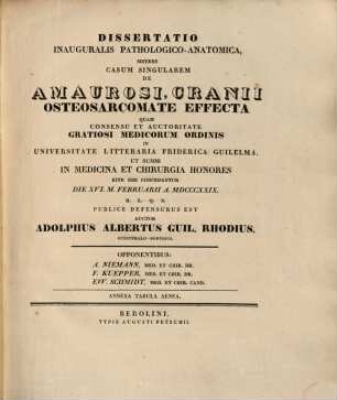 Diss. inaug. path.-anat. sistens casum singularem de amaurosi, cranii osteosarcomate effecta : cum tab. aen.